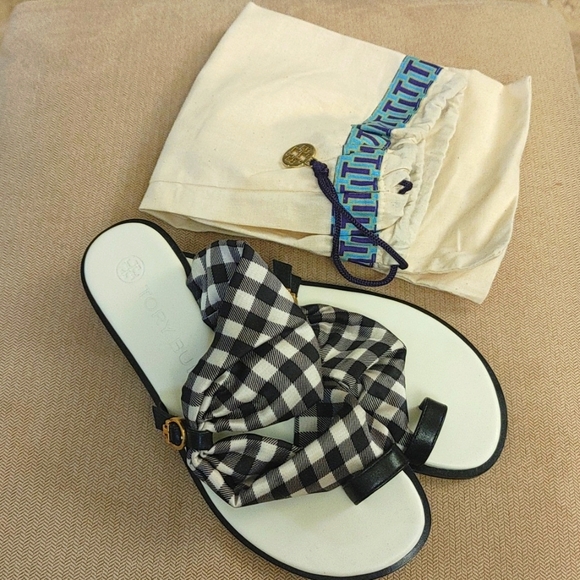 Tory Burch Women's Selby Scarf Sandals Gingham -Black 6 1/2 (New Never W… - Picture 7 of 8